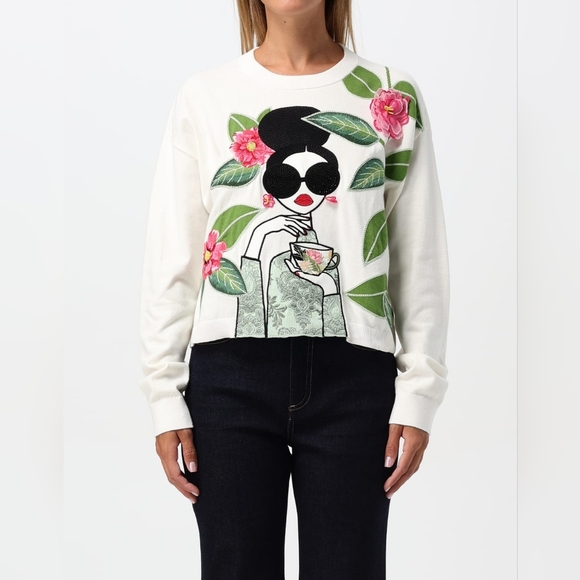 Big Sale! Alice + Olivia Gleeson Embroidered Stretch-cotton Jumper Sweater - Picture 2 of 10